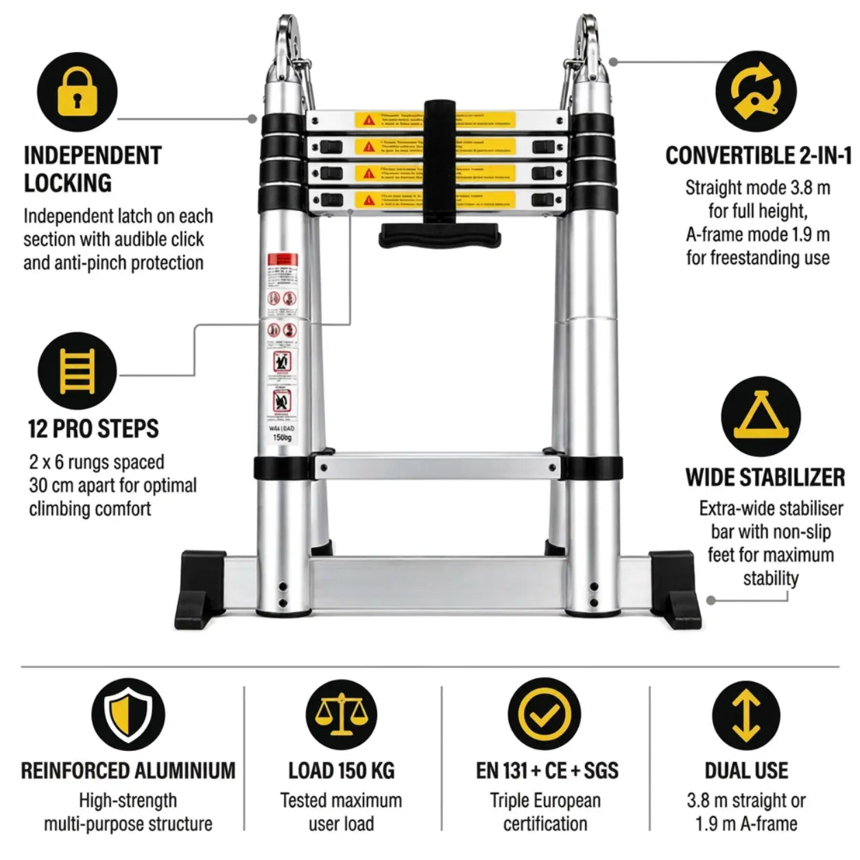 Multi-Purpose Telescopic Ladder 3,8m