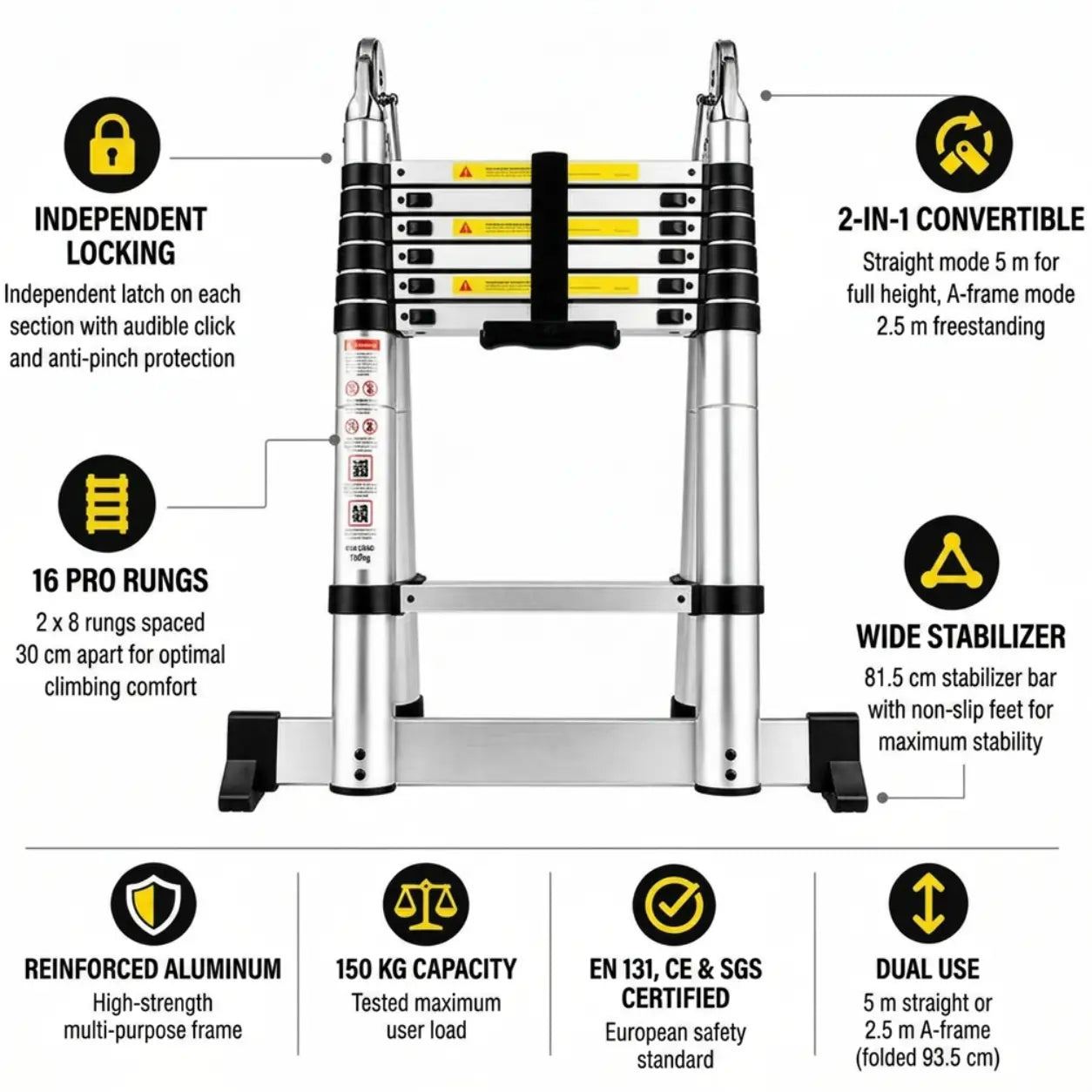 Multi-Purpose Telescopic Ladder 5m