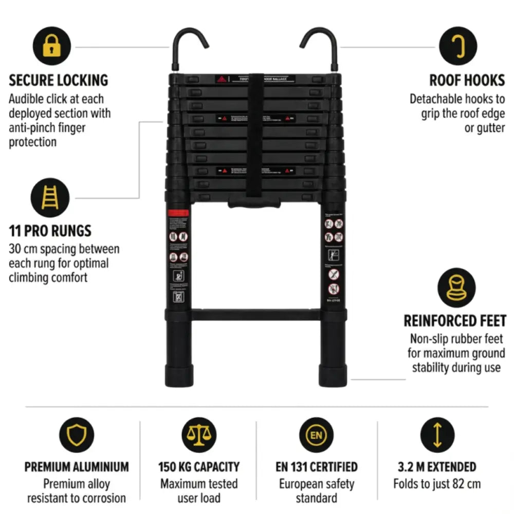 Telescopic Ladder 3,2m Black