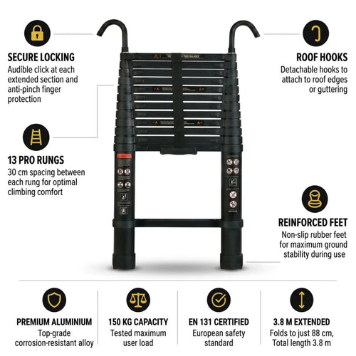 Telescopic Ladder 3,8m Black