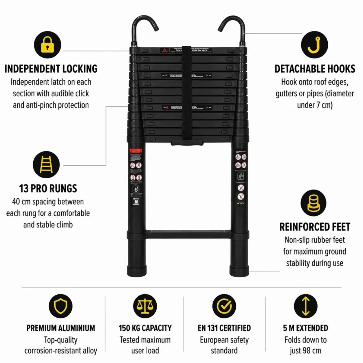 Telescopic Ladder 5,1m Black