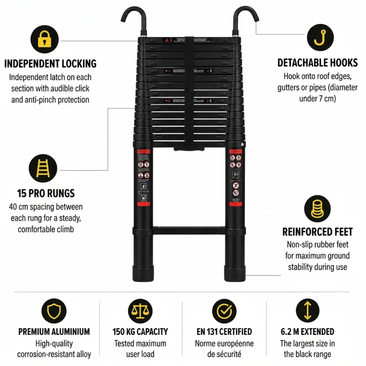 Telescopic Ladder 6,2m Black
