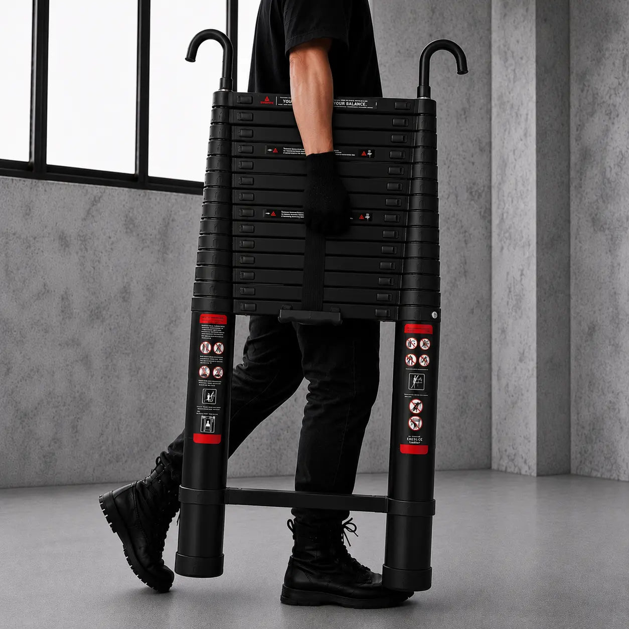 Telescopic Ladder 6,2m Black